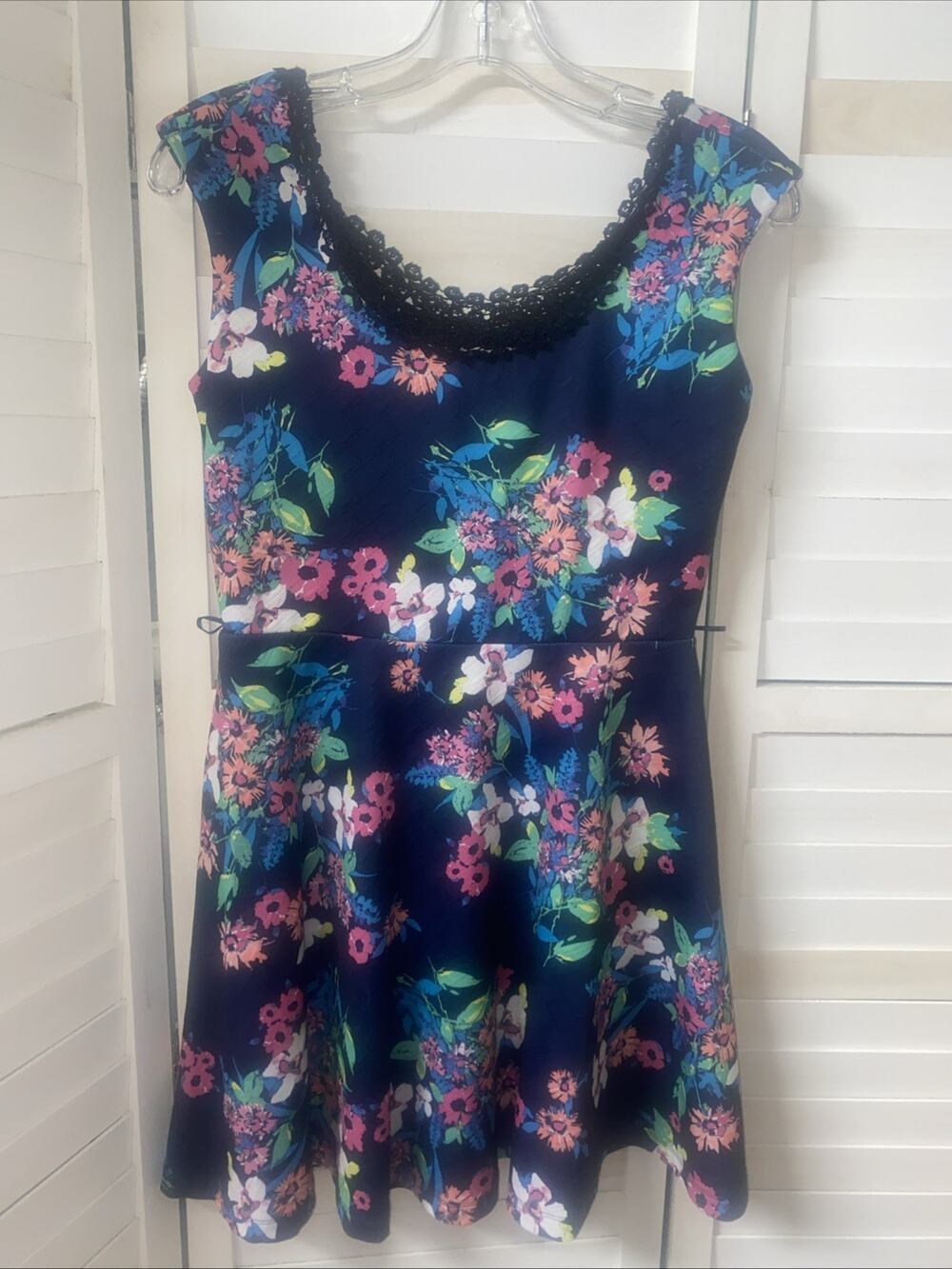 Candie’s Y2K Navy Floral Dress Fit N Flare Mini Juniors Large Sleeveless